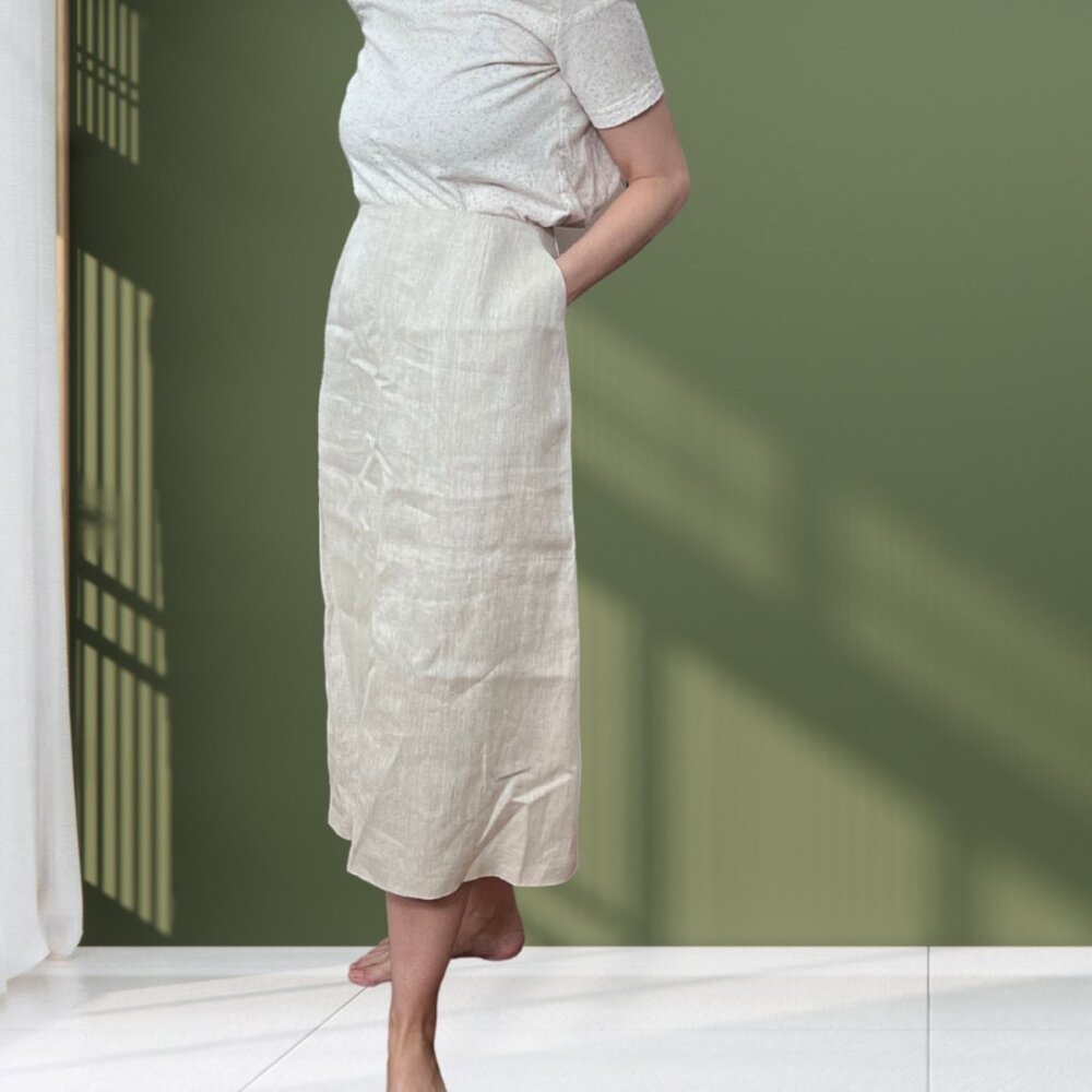 Vintage Talbots 100% Irish Linen Midi Skirt | NWT | Classic Neutral